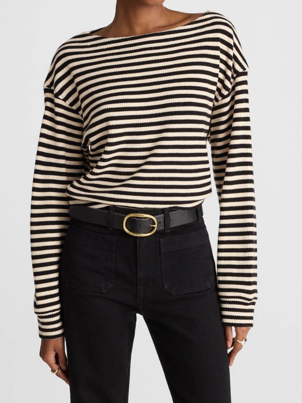 Madewell Boatneck Relaxed Drop Shoulder Top Black Stripes Plus Size XXL NWT